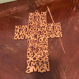 Wooden cross with guardian angel prayer in Spanish!